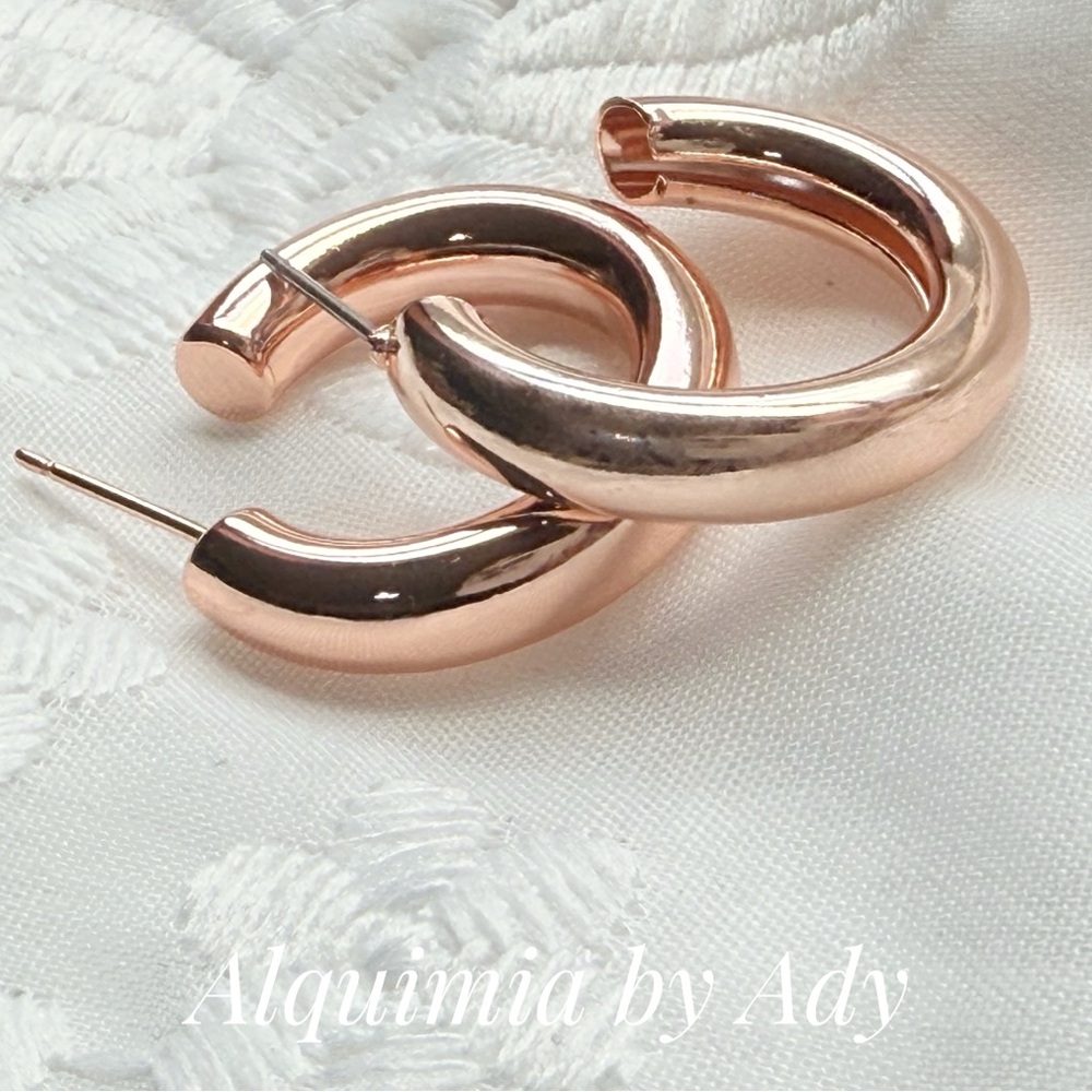 Chunky Rose Gold Polished Huggies • Minimal Everyday Hoops